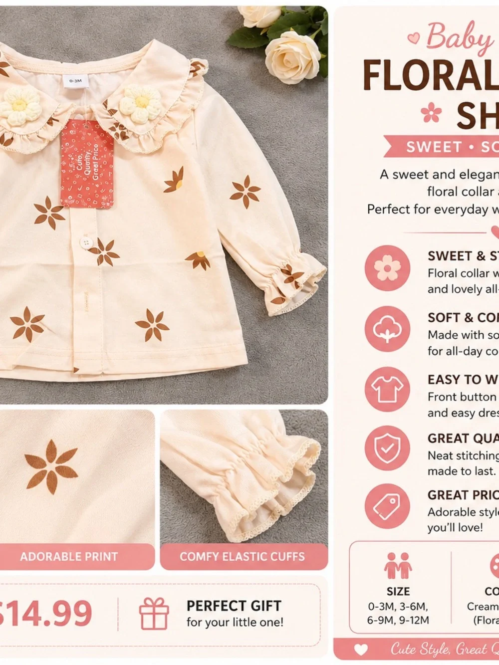 Kids Orange Western Button-Up Shirt with Cowboy Print